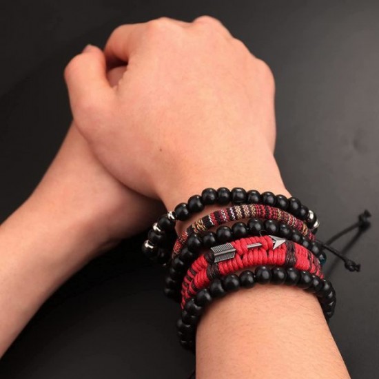 4 Sets Braided Leather Bracelets For Men Women Multilayered Viking Tribal Bracelets Beads Hemp Faux Leather Wristbands Punk Adjustable 4 Sets Braided Leather Bracelets For Men Women Multilayered Viking Tribal Bracelets Beads Hemp Faux Leather Wristbands Punk Adjustable